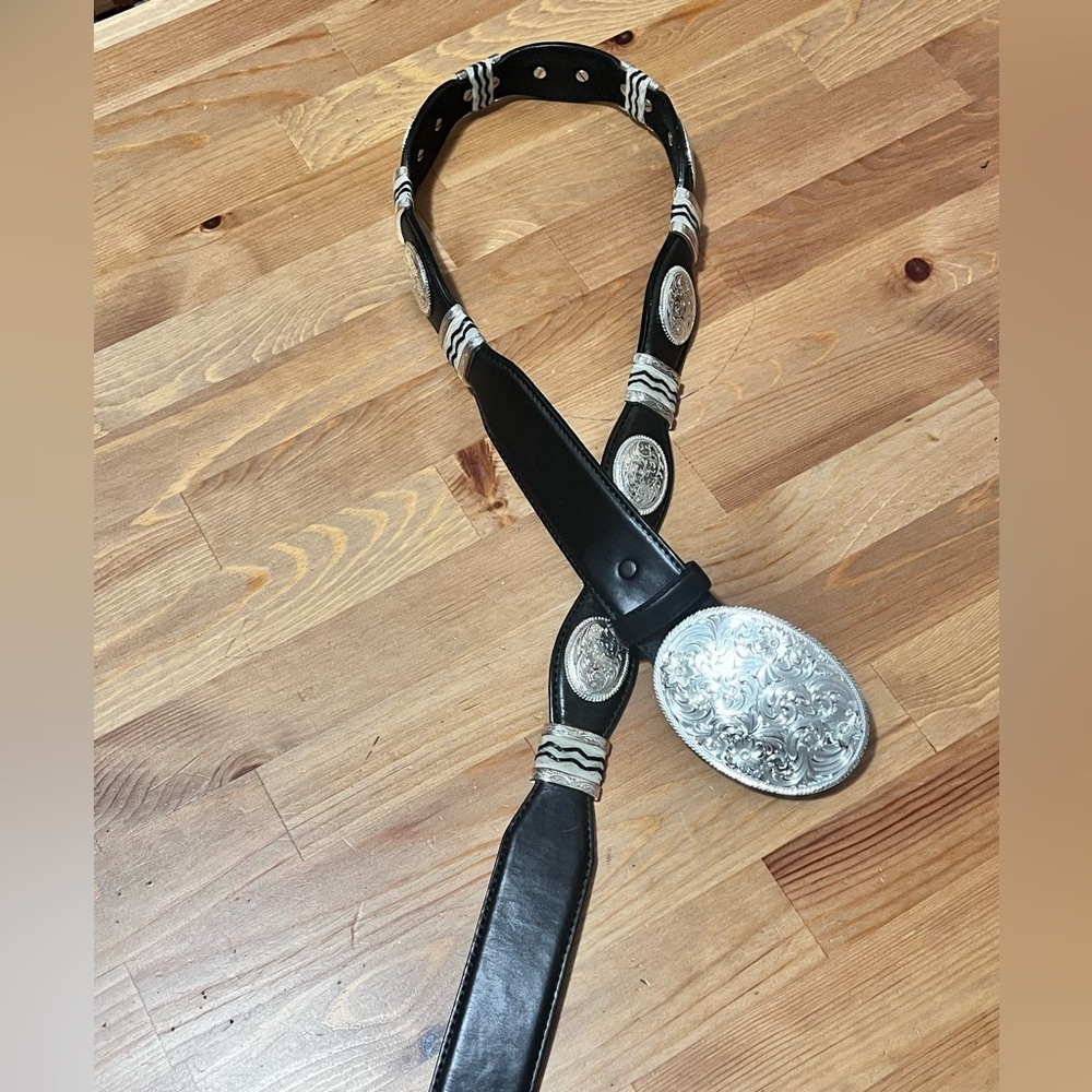 Black Leather Belt with Silver Buckle
